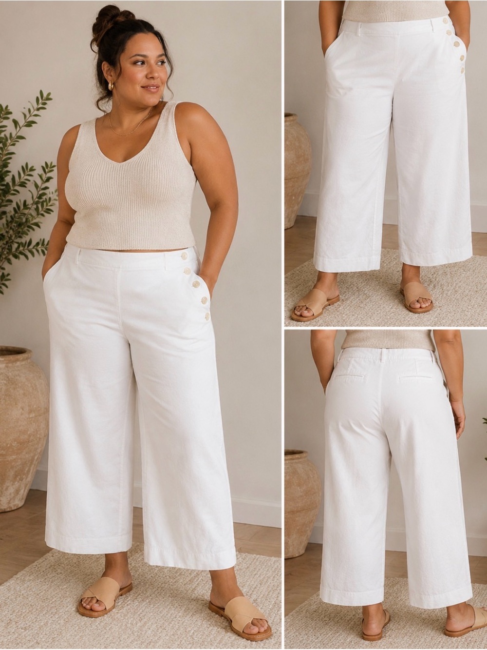 Lauren Ralph Lauren White Linen Blend Sailor Cropped Pants Plus Size 22W